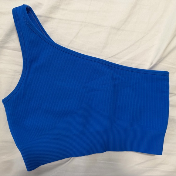 Amazon brand size S One-Shoulder Ribbed Royal Blue workout bra - Picture 2 of 3